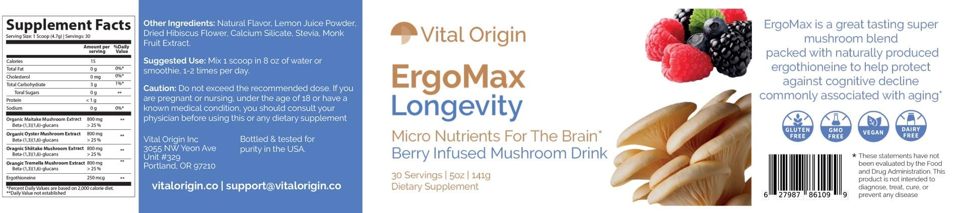 ErgoMax Longevity Supplement Facts